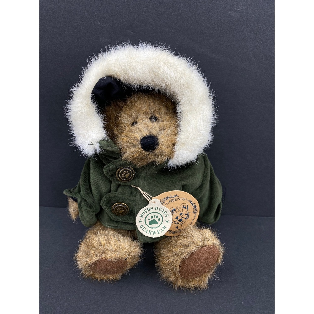 Boyds Bears Matthew H Bear Plush Green Parka Faux Fur Hood 91756 Vintage 90s NWT